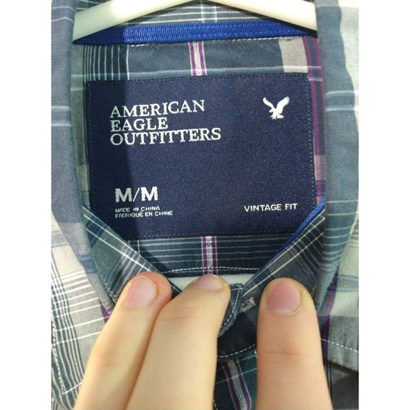 American Eagle Outfitters Vintage Fit Pearl Snap Western Button Down Medium Blue - Picture 6 of 9